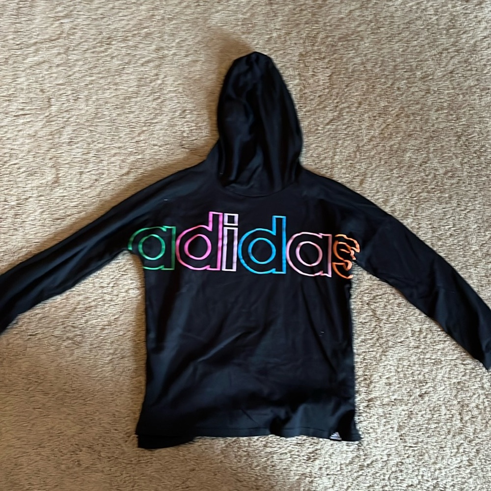 Adidas black long sleeve t with hood size 10-12